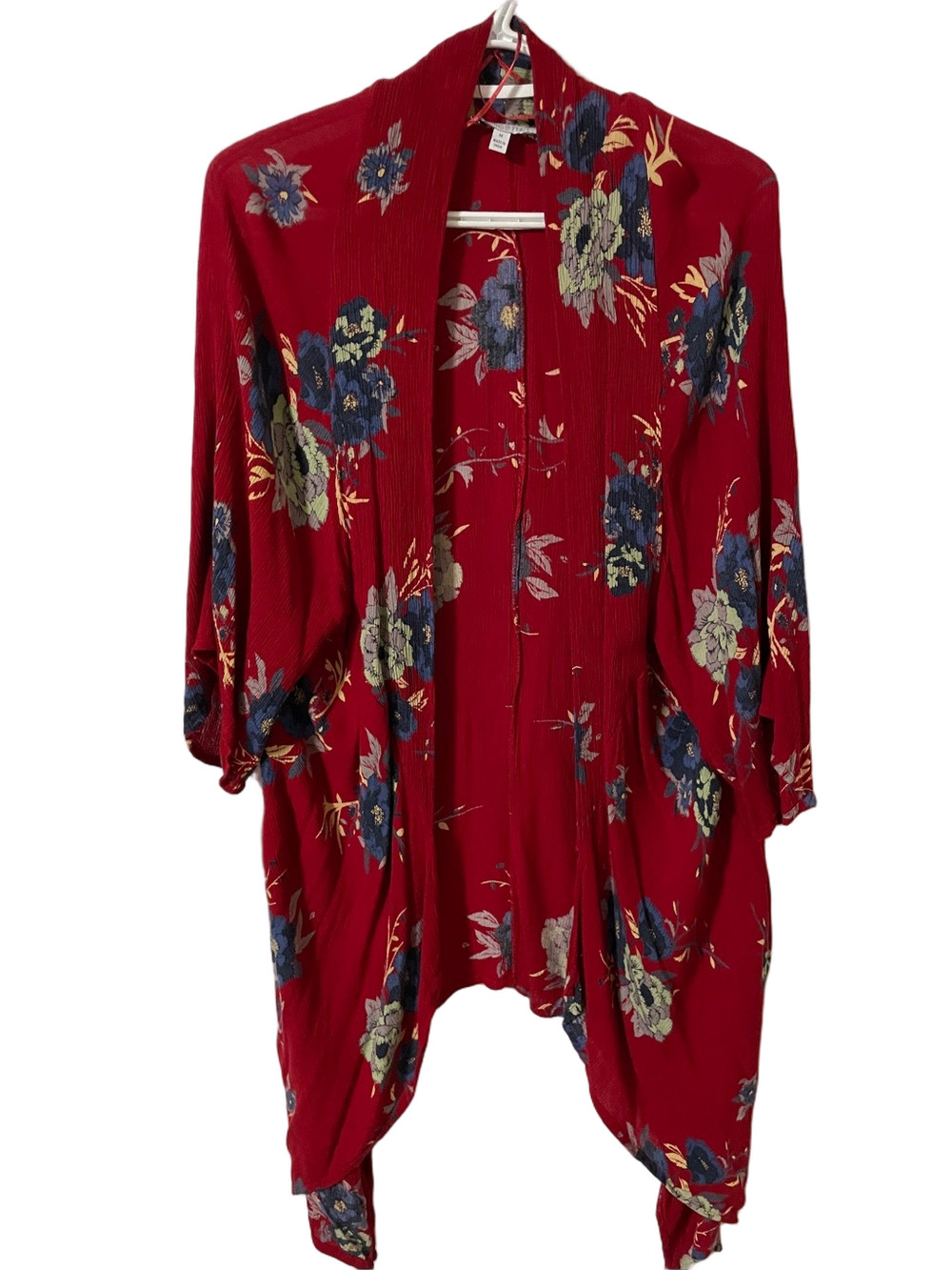Patrons of Peace Red Floral Open Kimono Size Medium